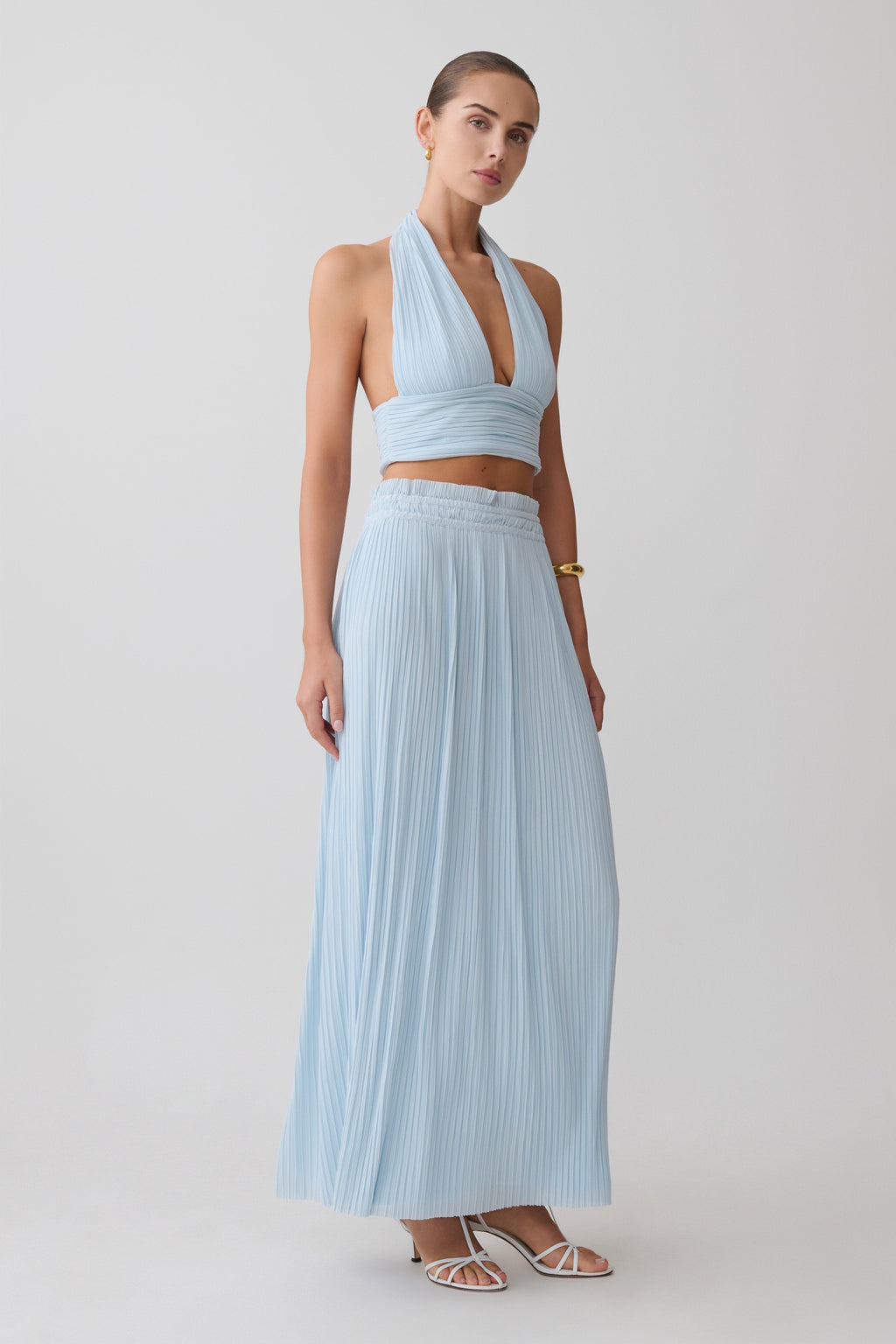 Gathered Plisse Maxi Skirt - Pale Blue