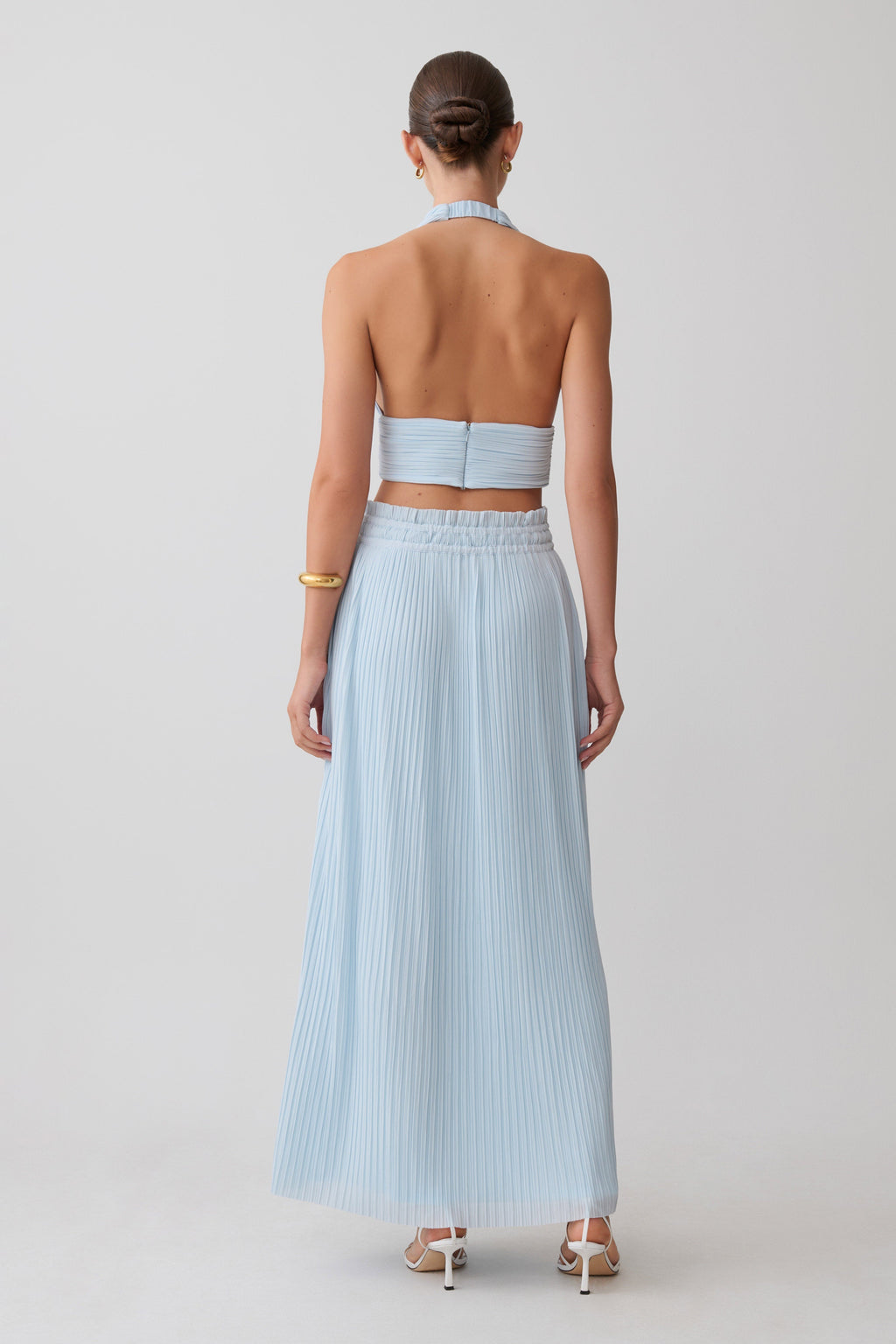 Gathered Plisse Maxi Skirt - Pale Blue
