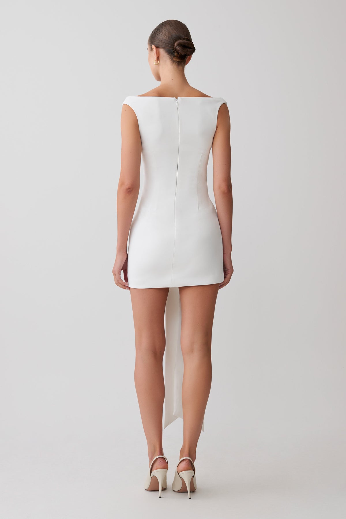 Off Shoulder Mini Dress With Waist Tie - White