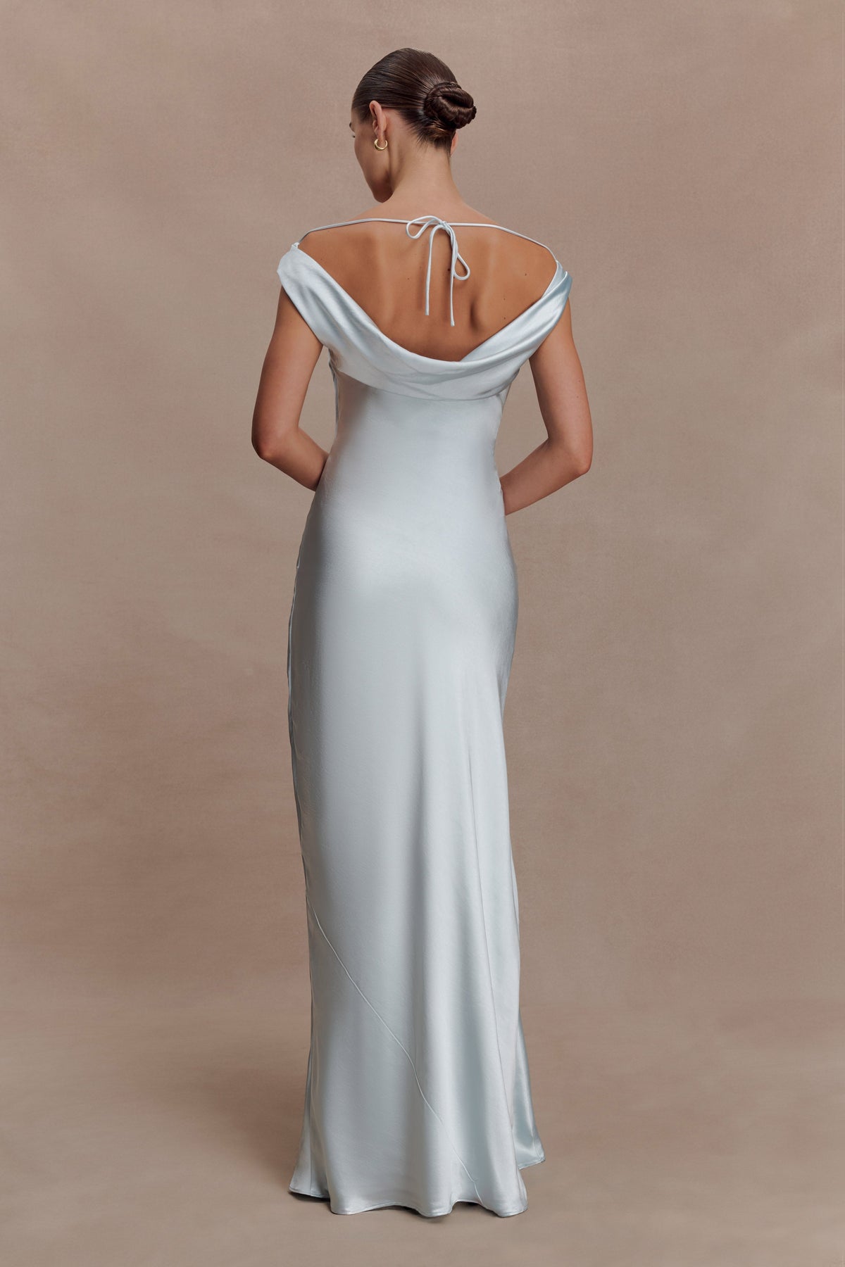 Cowl Neck Lace And Satin Maxi Dress - Ice Blue