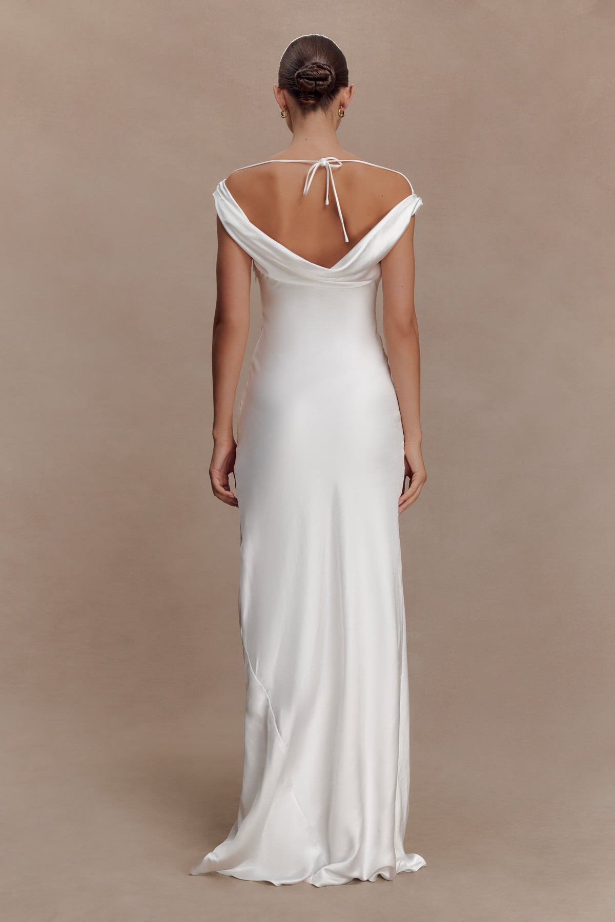 Cowl Neck Lace And Satin Maxi Dress - Ivory