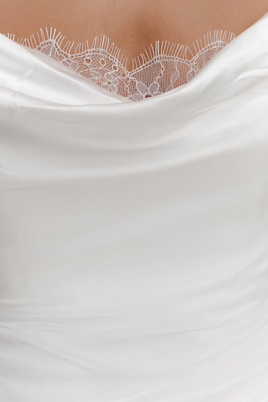 Cowl Neck Lace And Satin Maxi Dress - Ivory