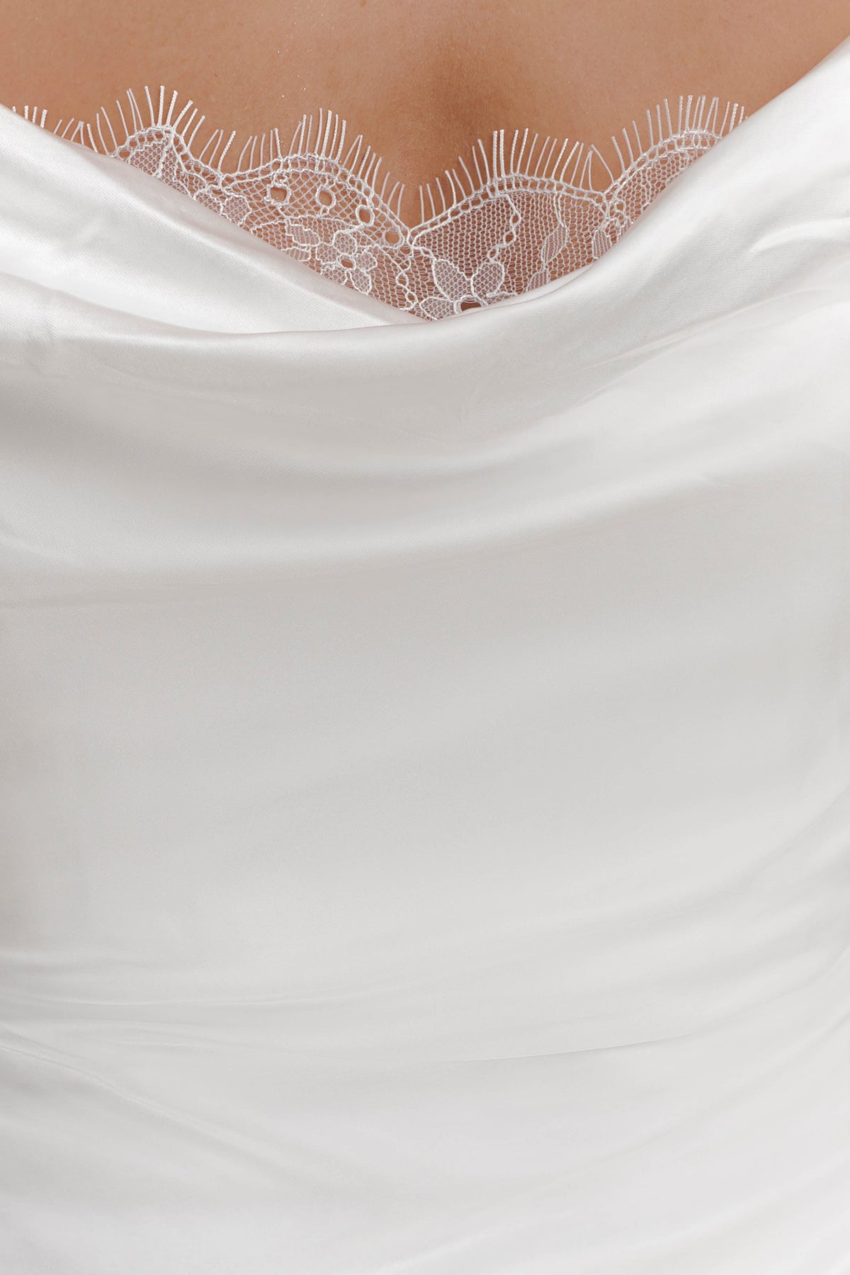 Cowl Neck Lace And Satin Maxi Dress - Ivory