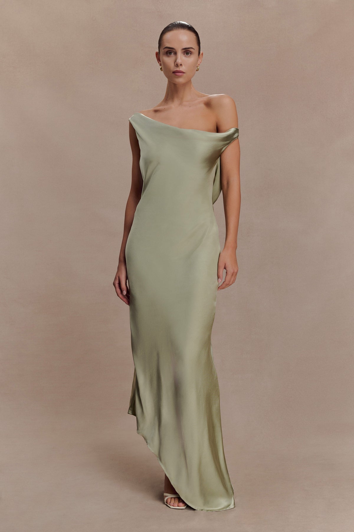 Slip Maxi Dress With Asymmetrical Hem - Sage