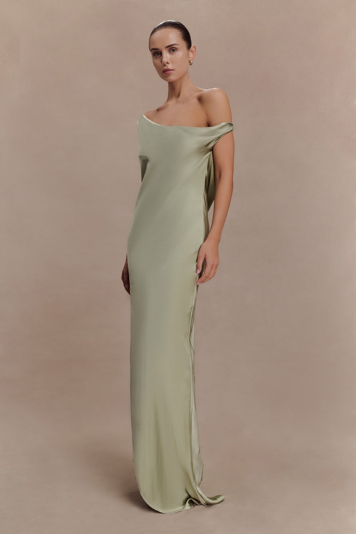Slip Maxi Dress With Asymmetrical Hem - Sage