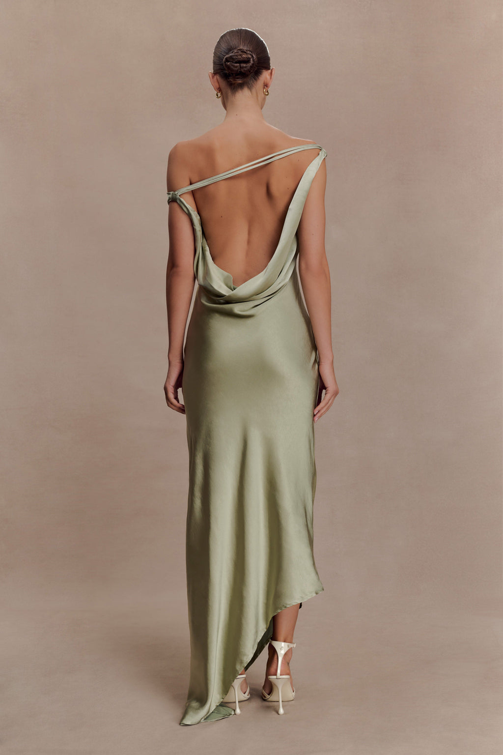 Slip Maxi Dress With Asymmetrical Hem - Sage