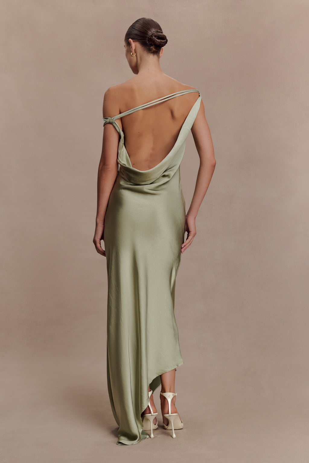Slip Maxi Dress With Asymmetrical Hem - Sage