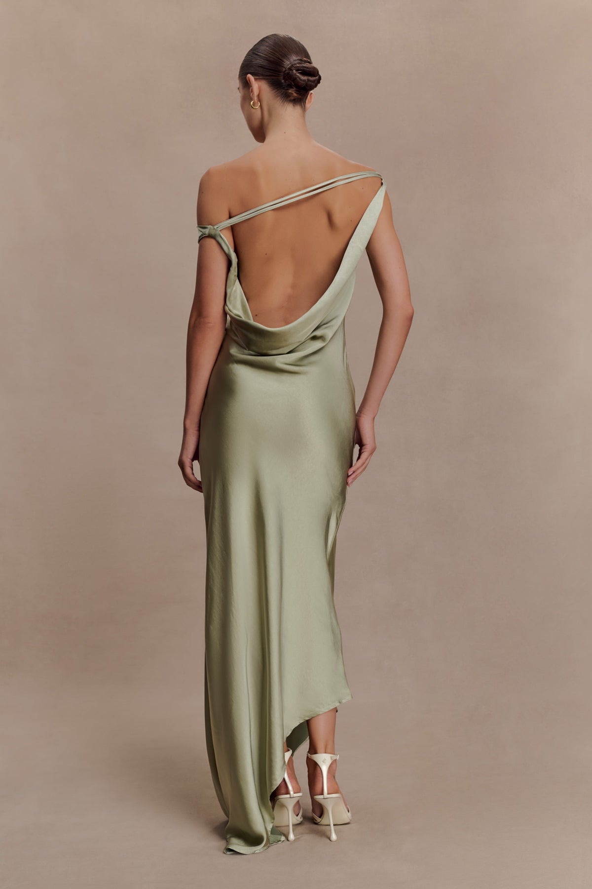 Slip Maxi Dress With Asymmetrical Hem - Sage