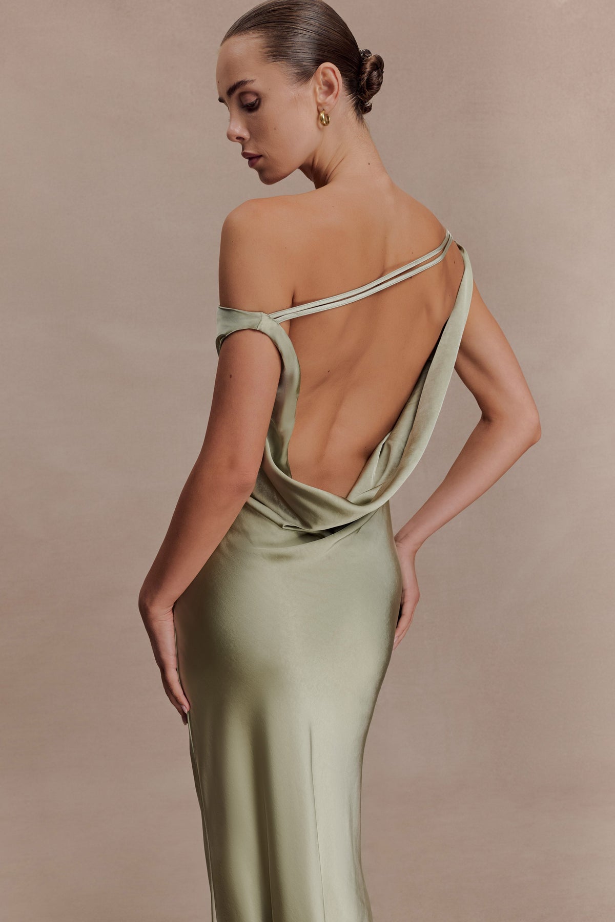 Slip Maxi Dress With Asymmetrical Hem - Sage