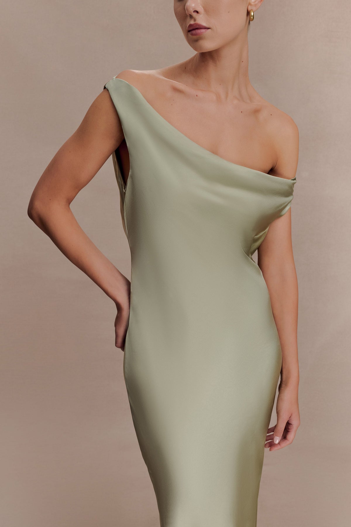 Slip Maxi Dress With Asymmetrical Hem - Sage