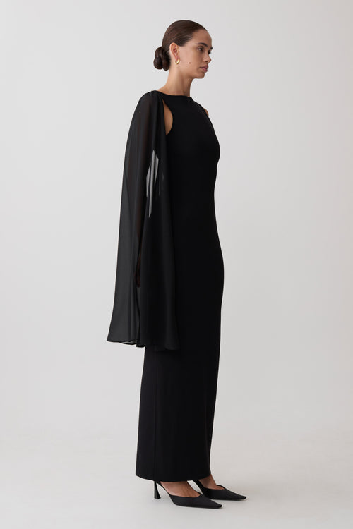 Bandage Maxi Dress With Chiffon - Black