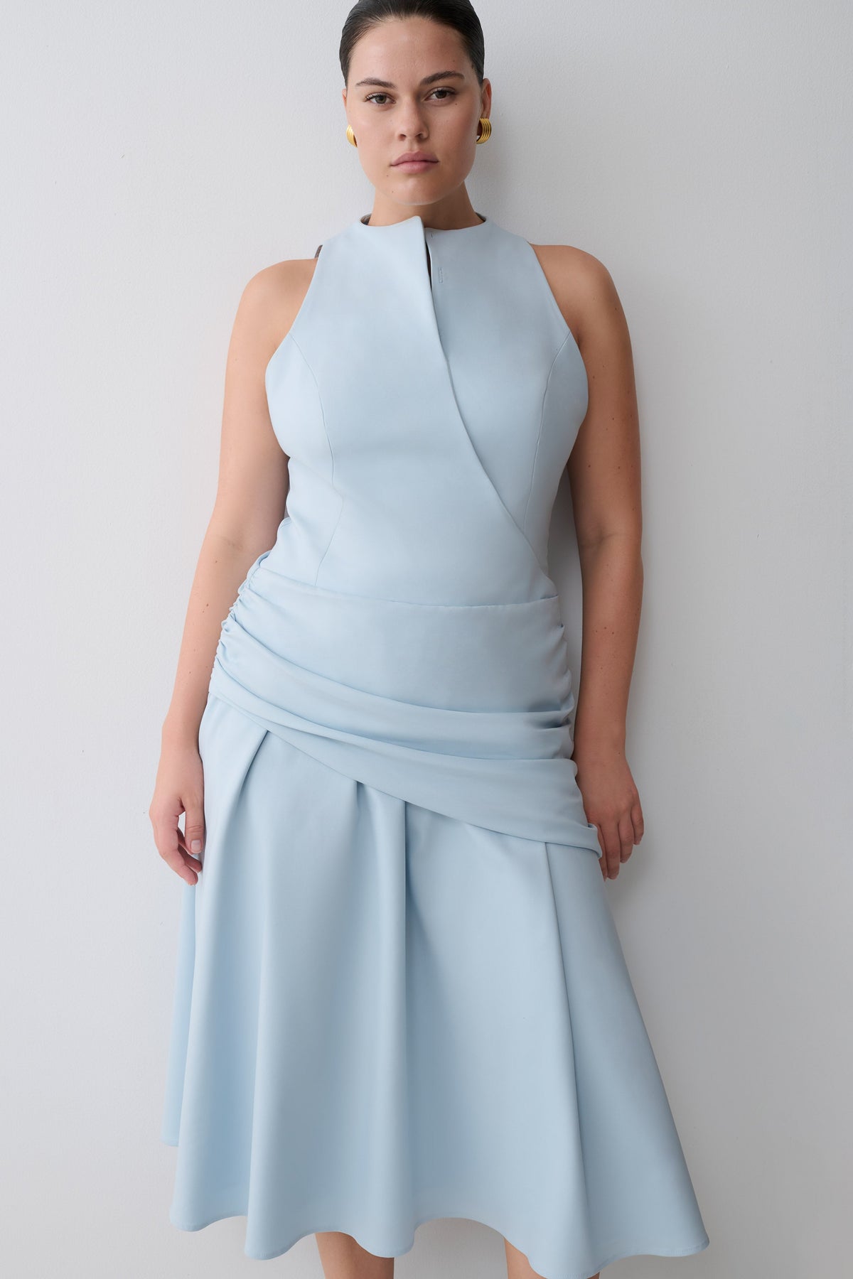 Wrapped Waist Midi Dress - Sky Blue