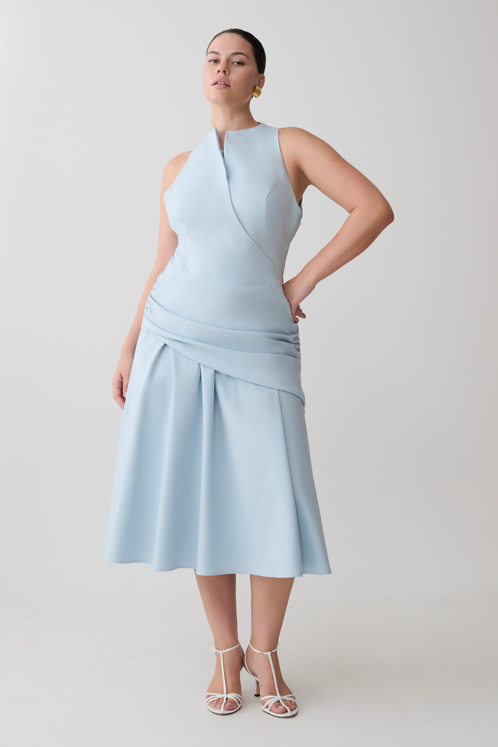 Wrapped Waist Midi Dress - Sky Blue