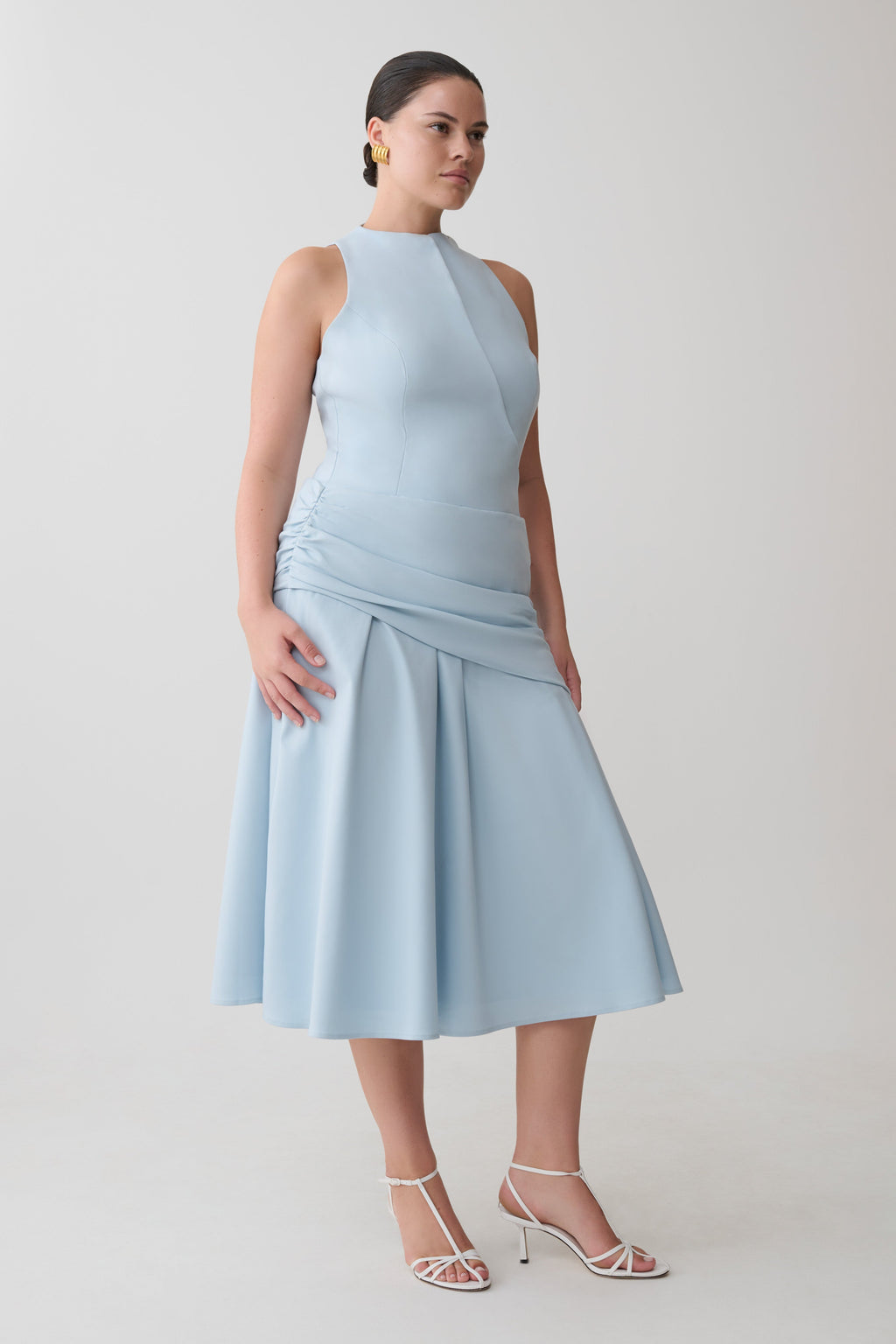 Wrapped Waist Midi Dress - Sky Blue