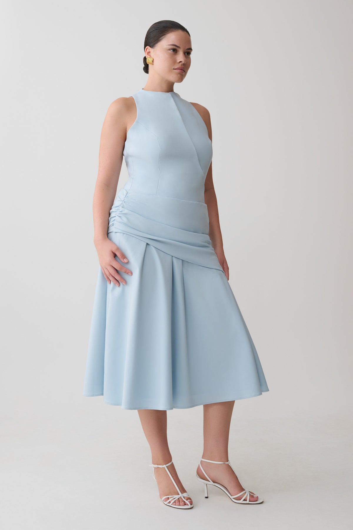 Wrapped Waist Midi Dress - Sky Blue