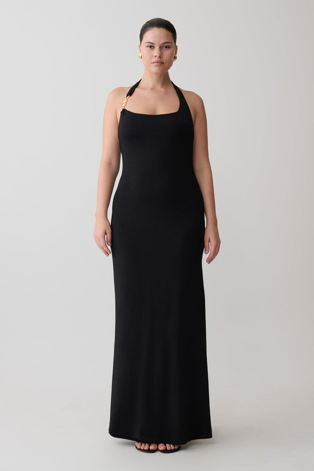 Slinky Halter Maxi Dress - Black