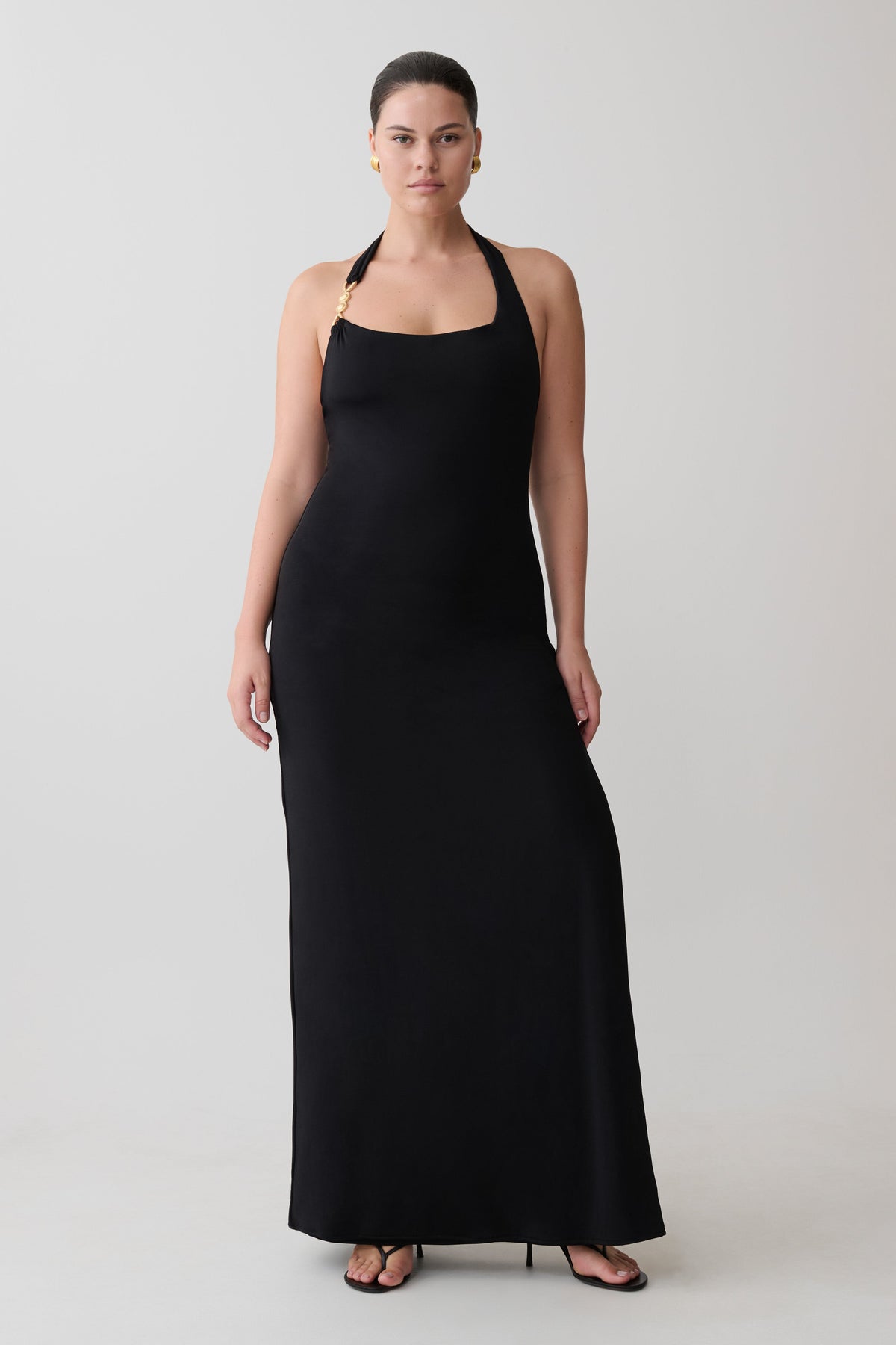 Slinky Halter Maxi Dress - Black