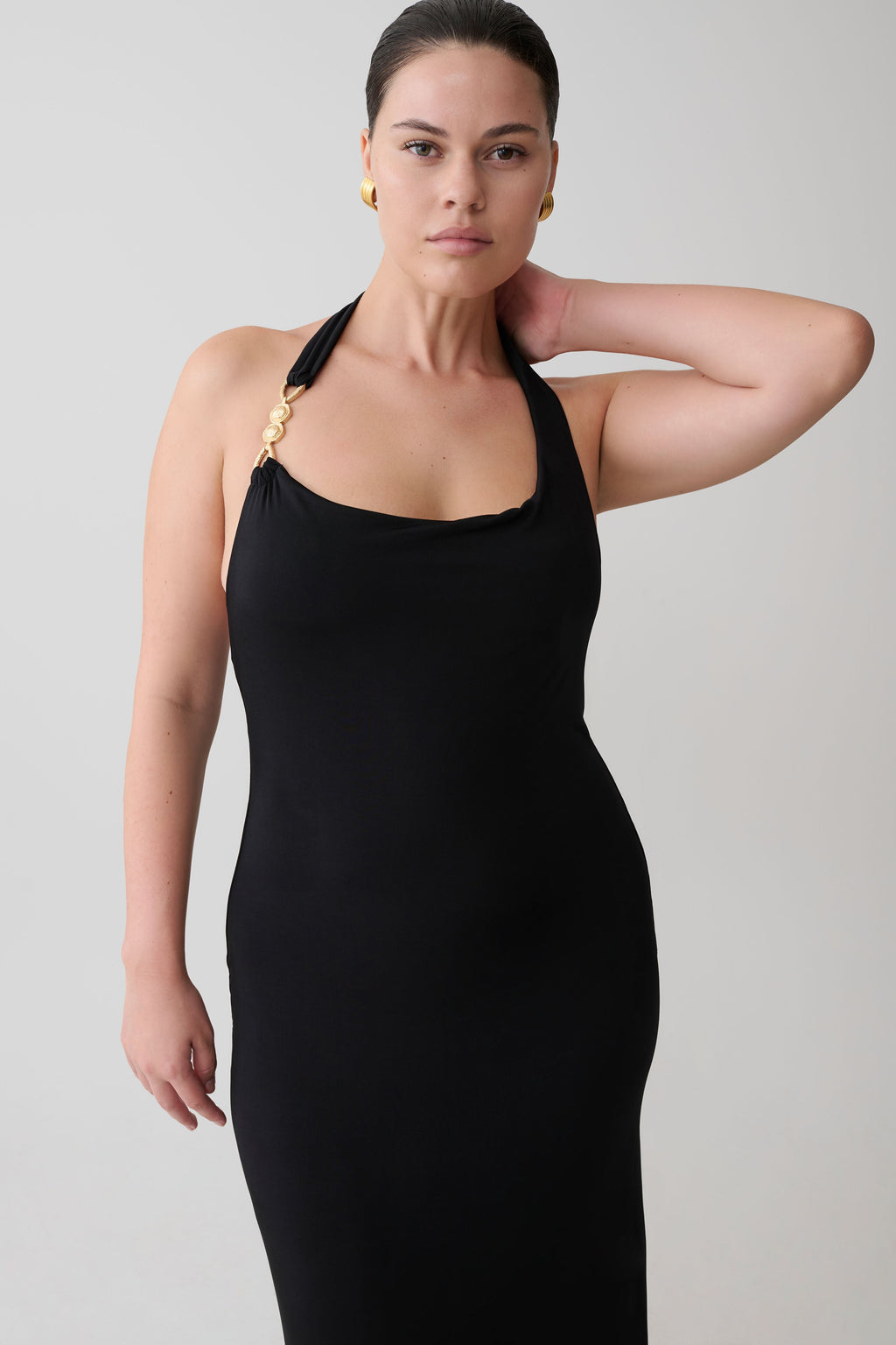 Slinky Halter Maxi Dress - Black