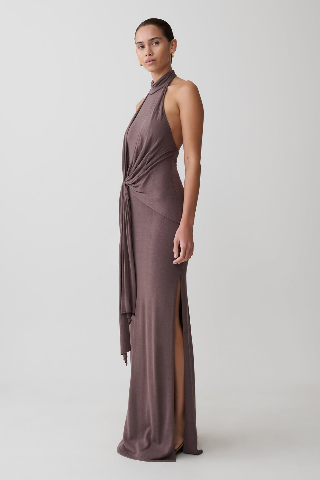 Halter Knit Maxi Dress - Peppercorn