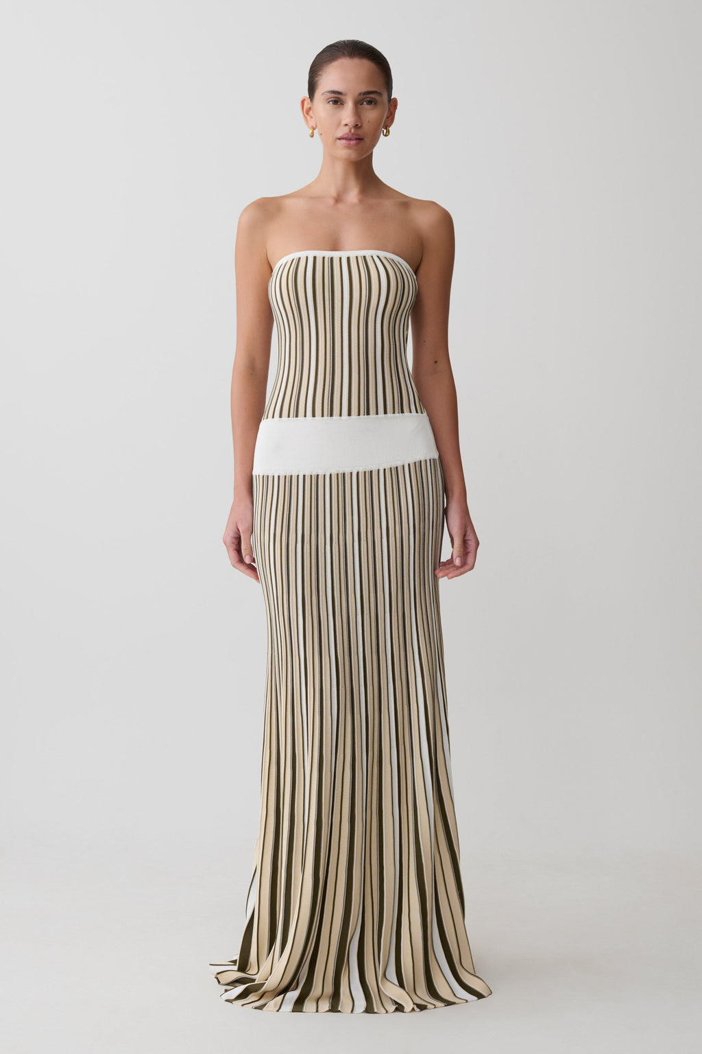 Stripe Maxi Knit Dress - Khaki/Ivory