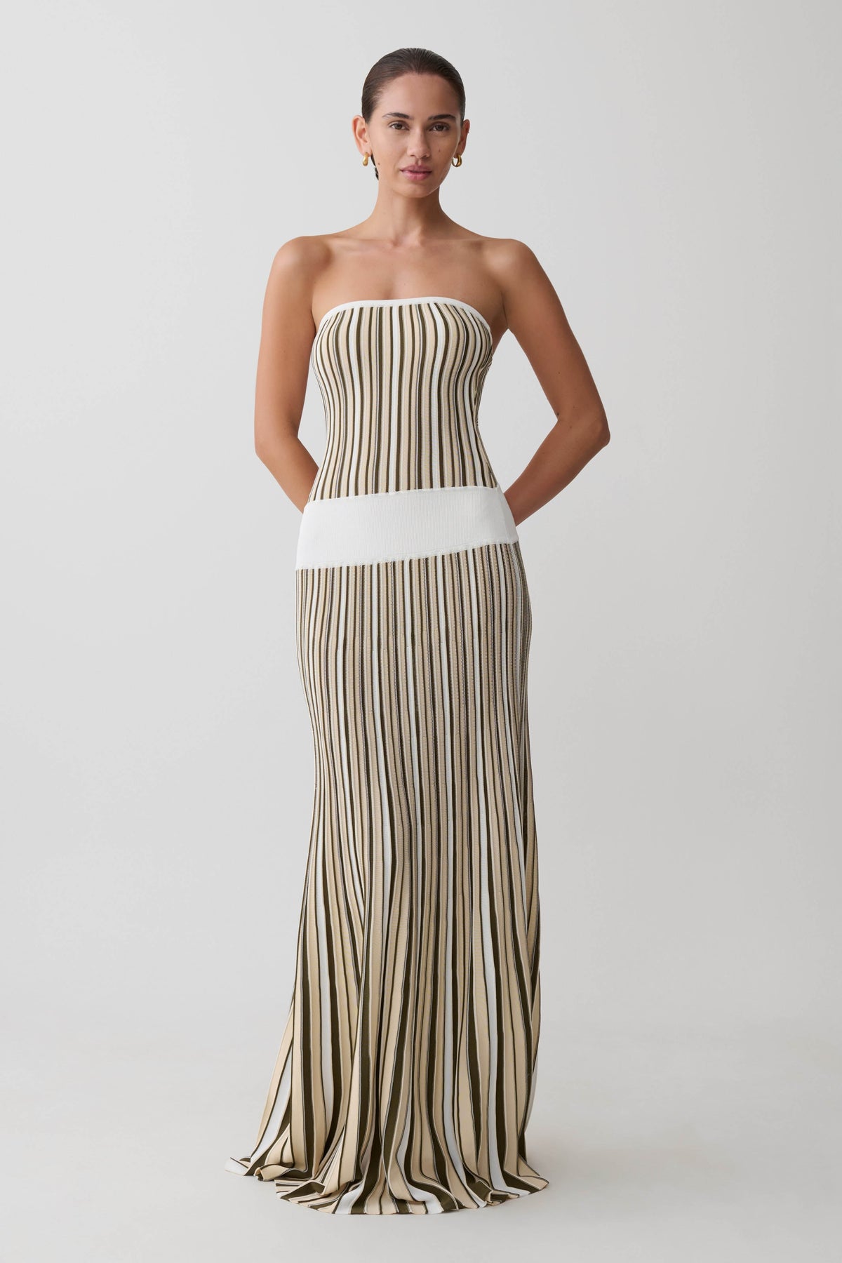 Stripe Maxi Knit Dress - Khaki/Ivory