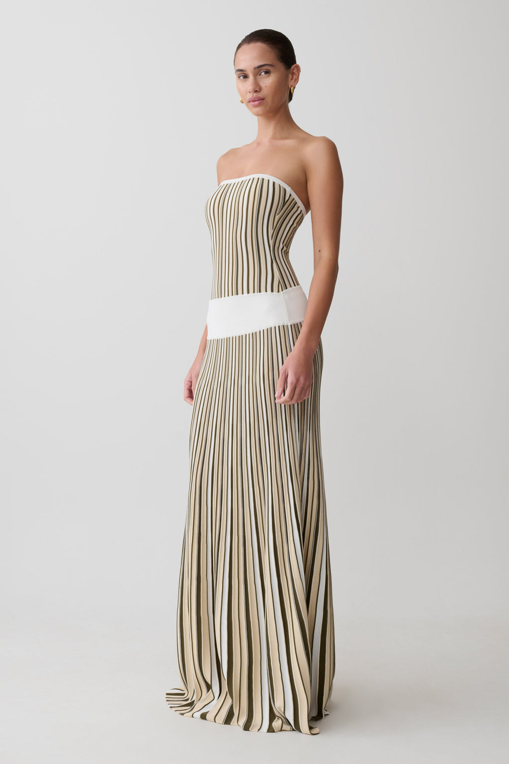 Stripe Maxi Knit Dress - Khaki/Ivory