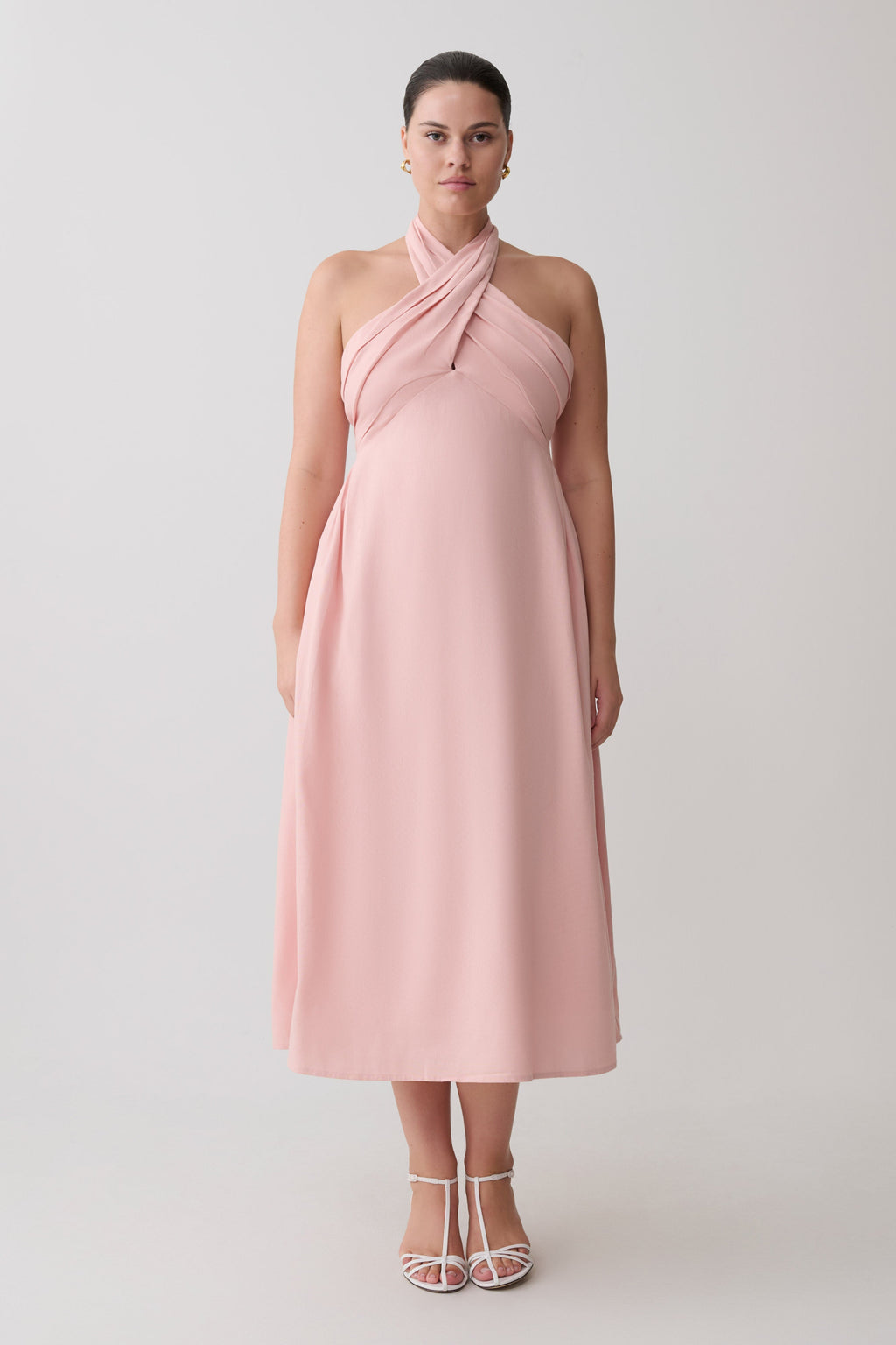 Linen Halter Midi Dress - Pink