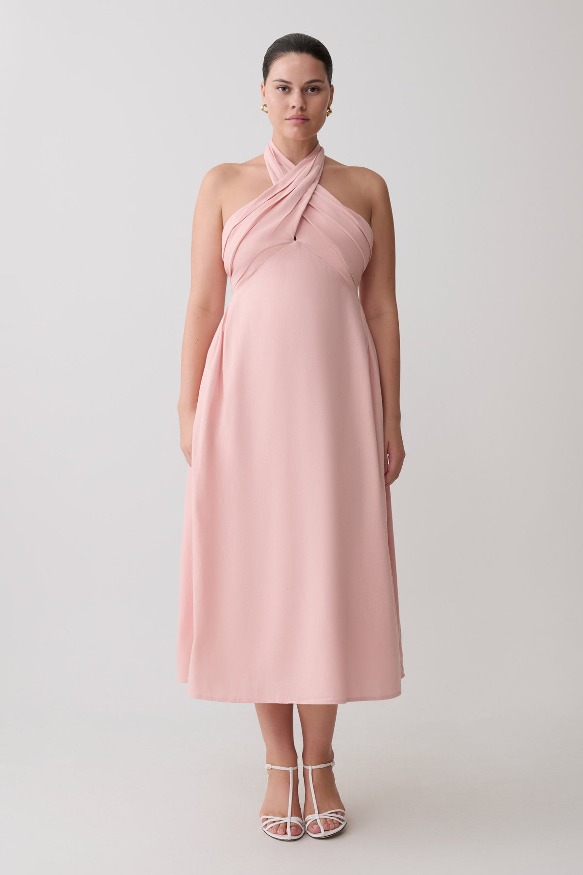 Linen Halter Midi Dress - Pink