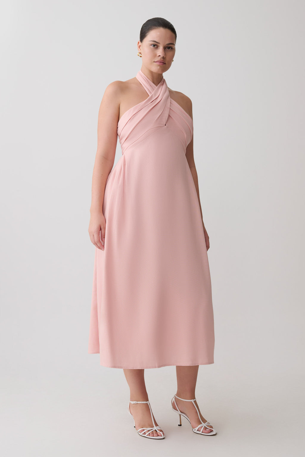 Linen Halter Midi Dress - Pink