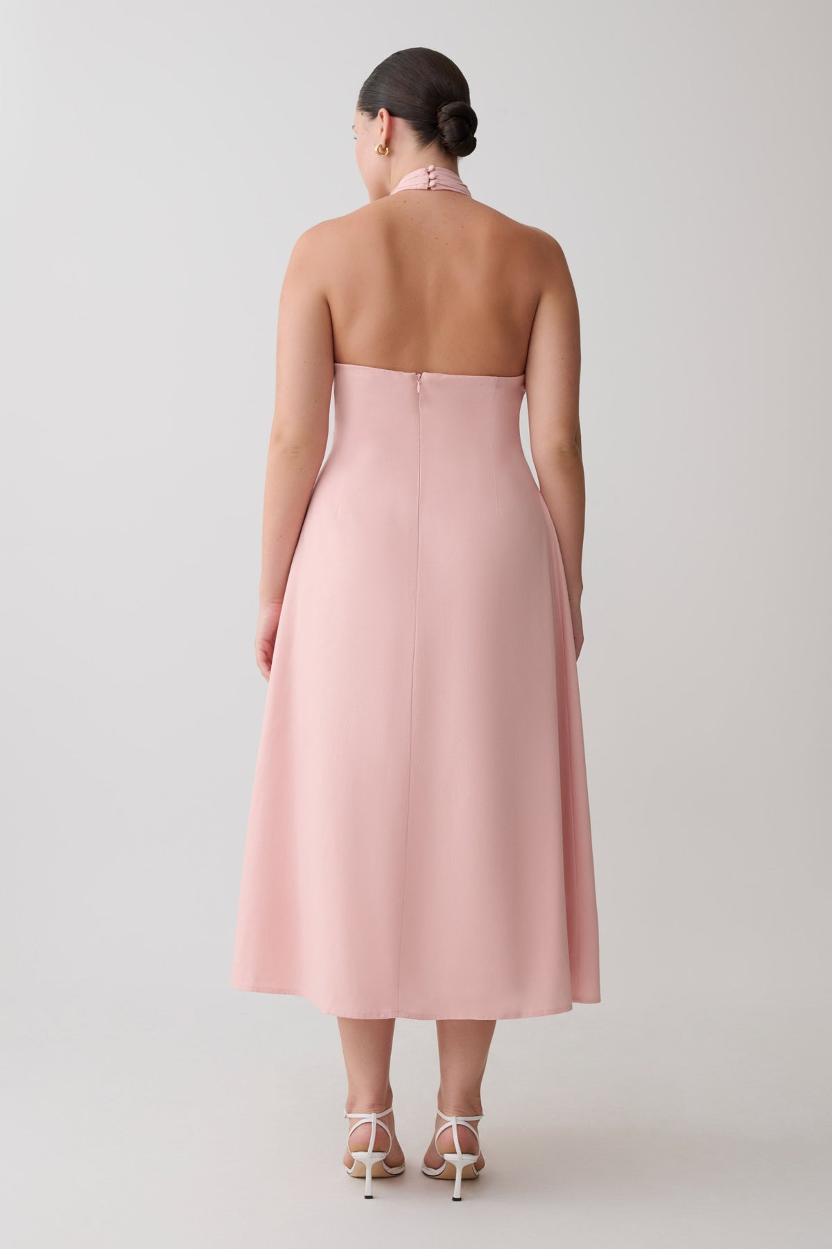 Linen Halter Midi Dress - Pink