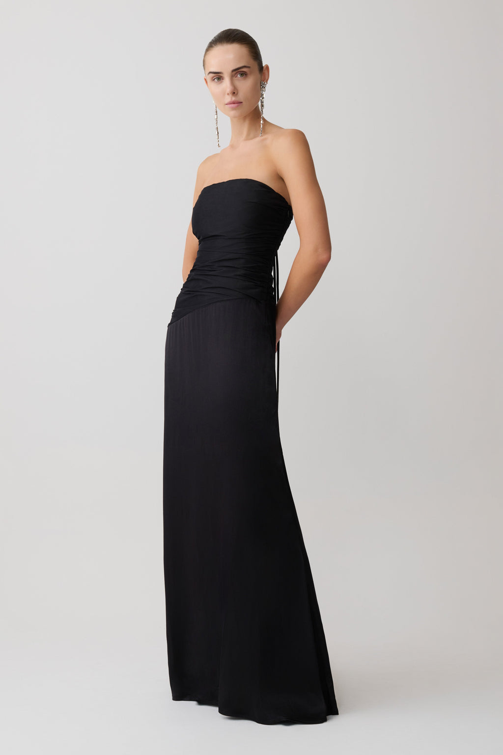 Strapless Taffeta Maxi Dress - Black