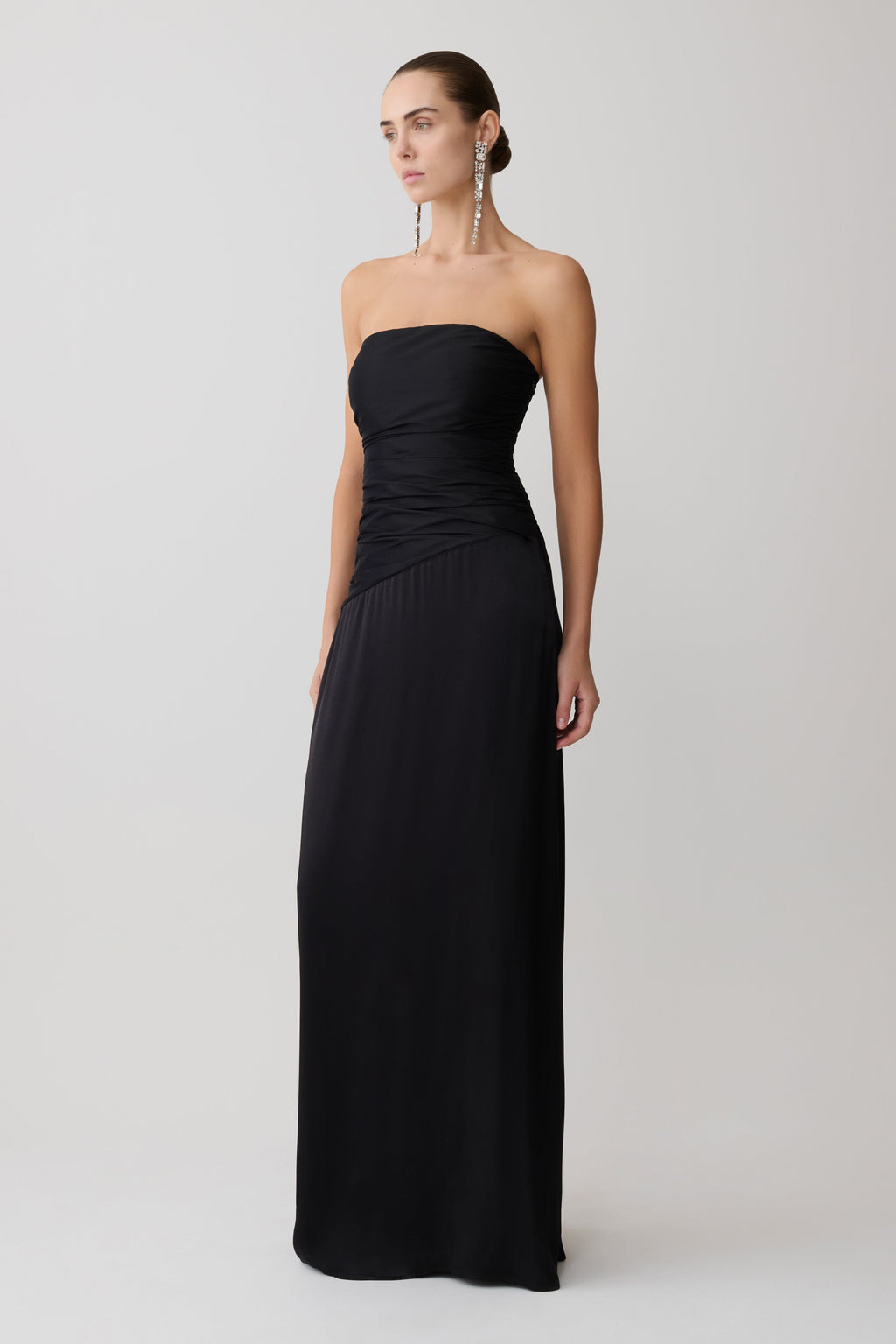 Strapless Taffeta Maxi Dress - Black