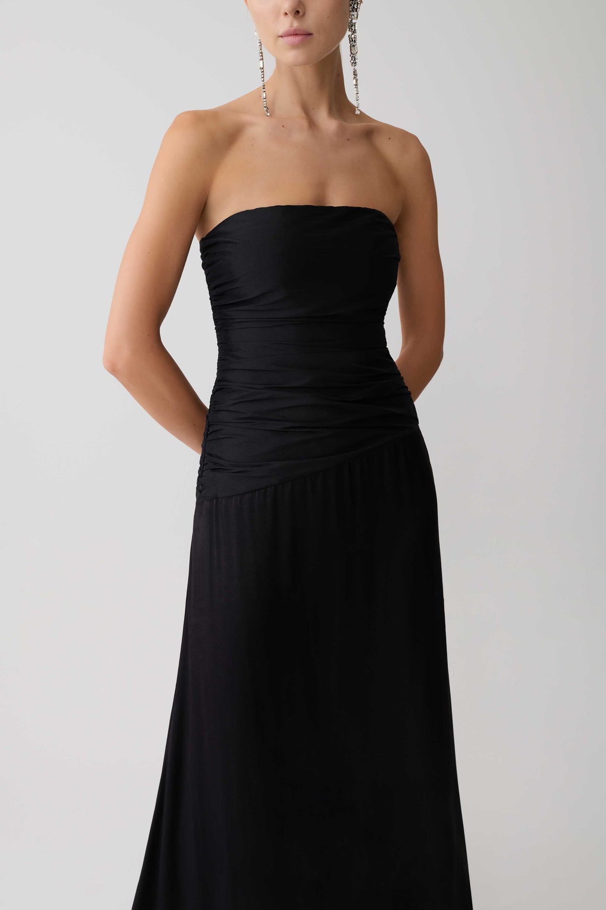 Strapless Taffeta Maxi Dress - Black