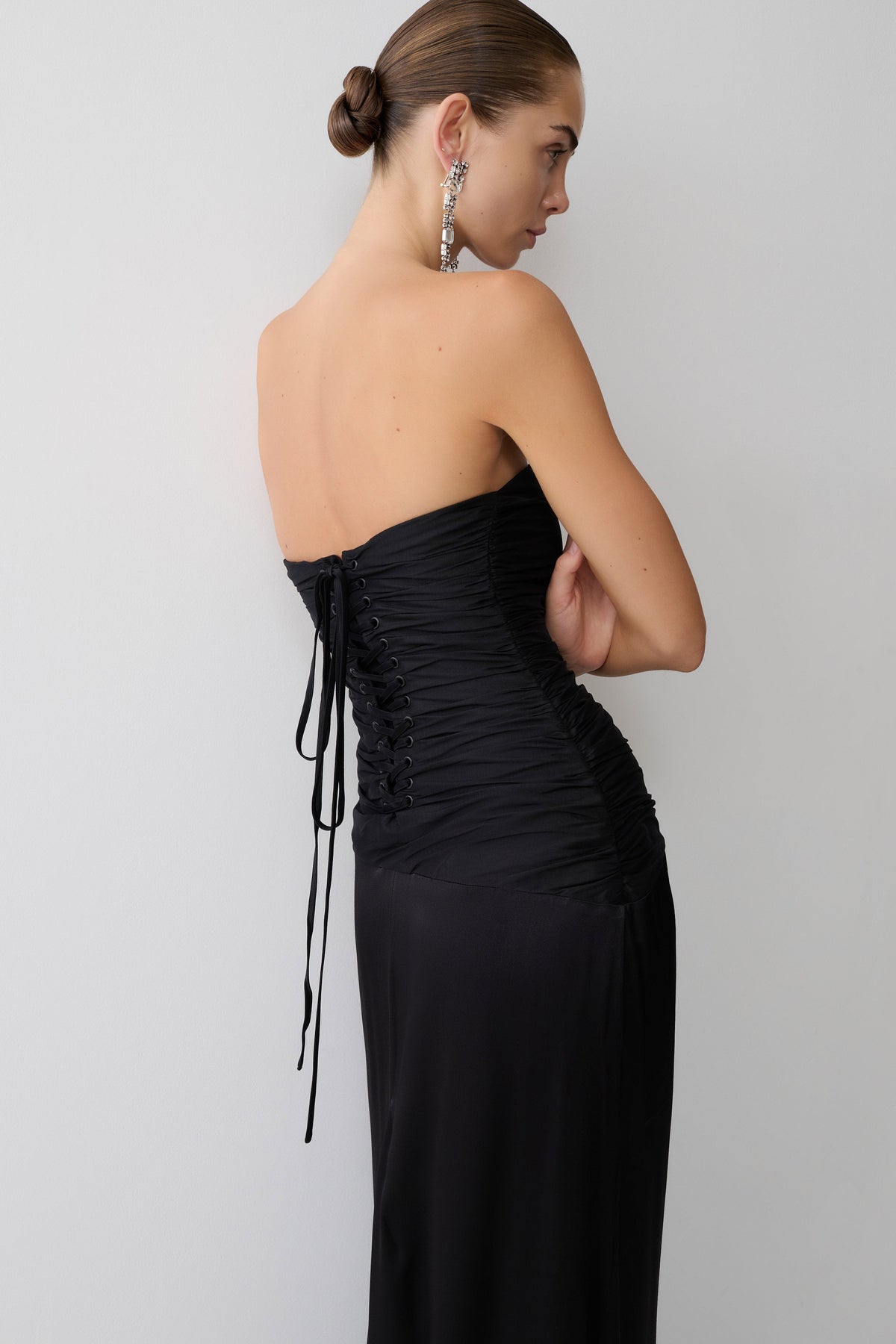 Strapless Taffeta Maxi Dress - Black