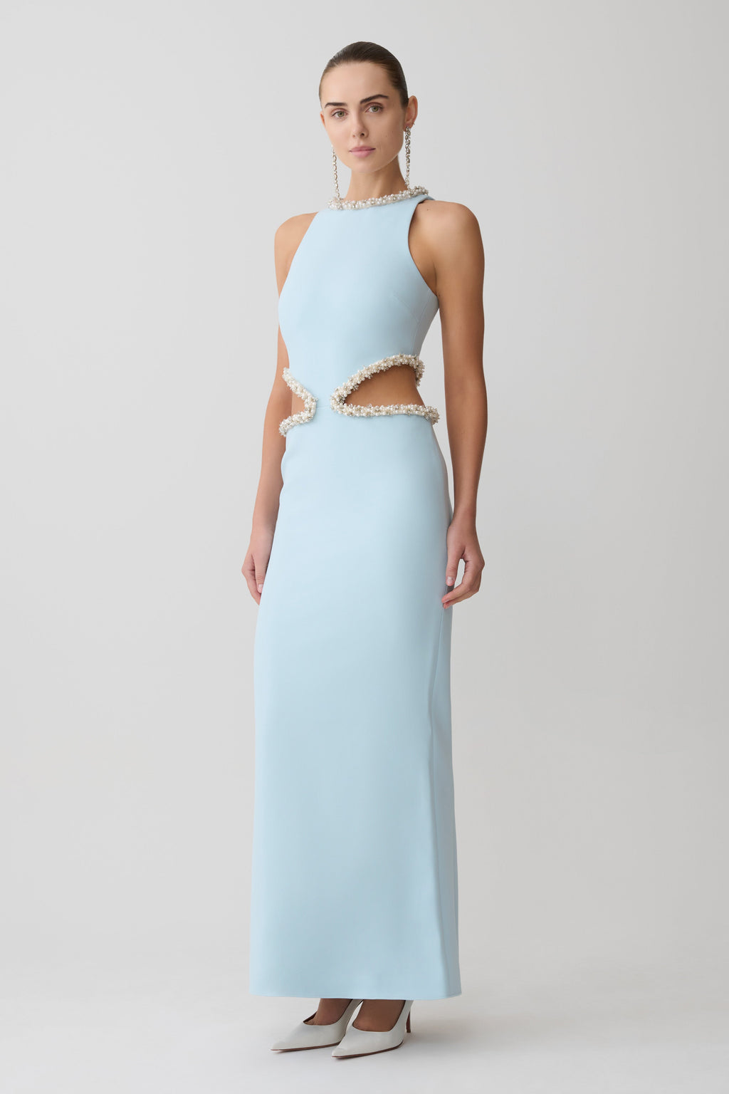 Embellished Cut Out Maxi Dress - Pale Blue