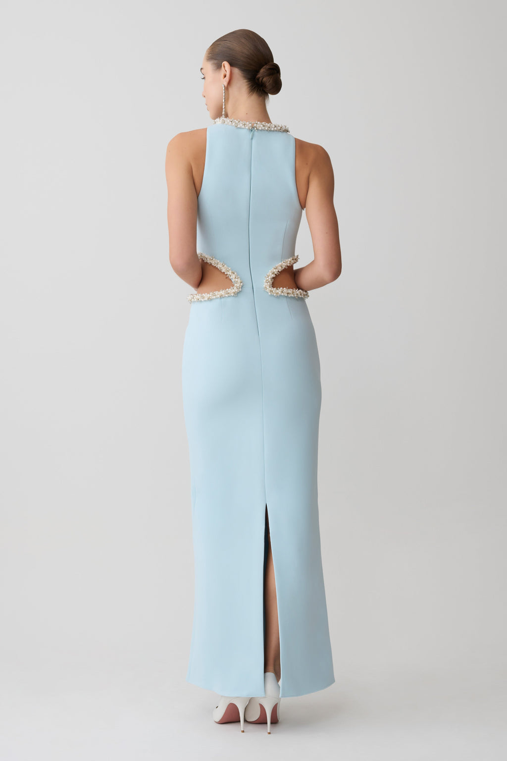 Embellished Cut Out Maxi Dress - Pale Blue