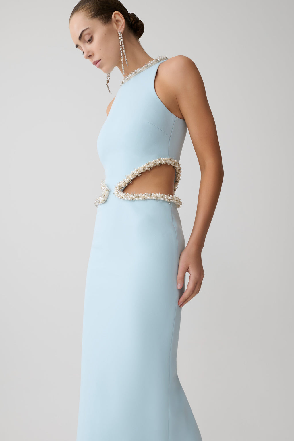 Embellished Cut Out Maxi Dress - Pale Blue
