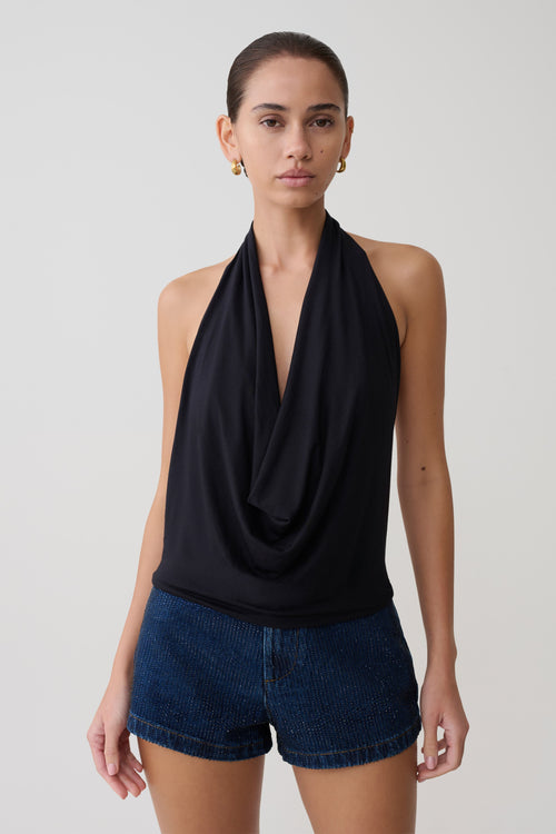Cowl Front Modal Top - Black