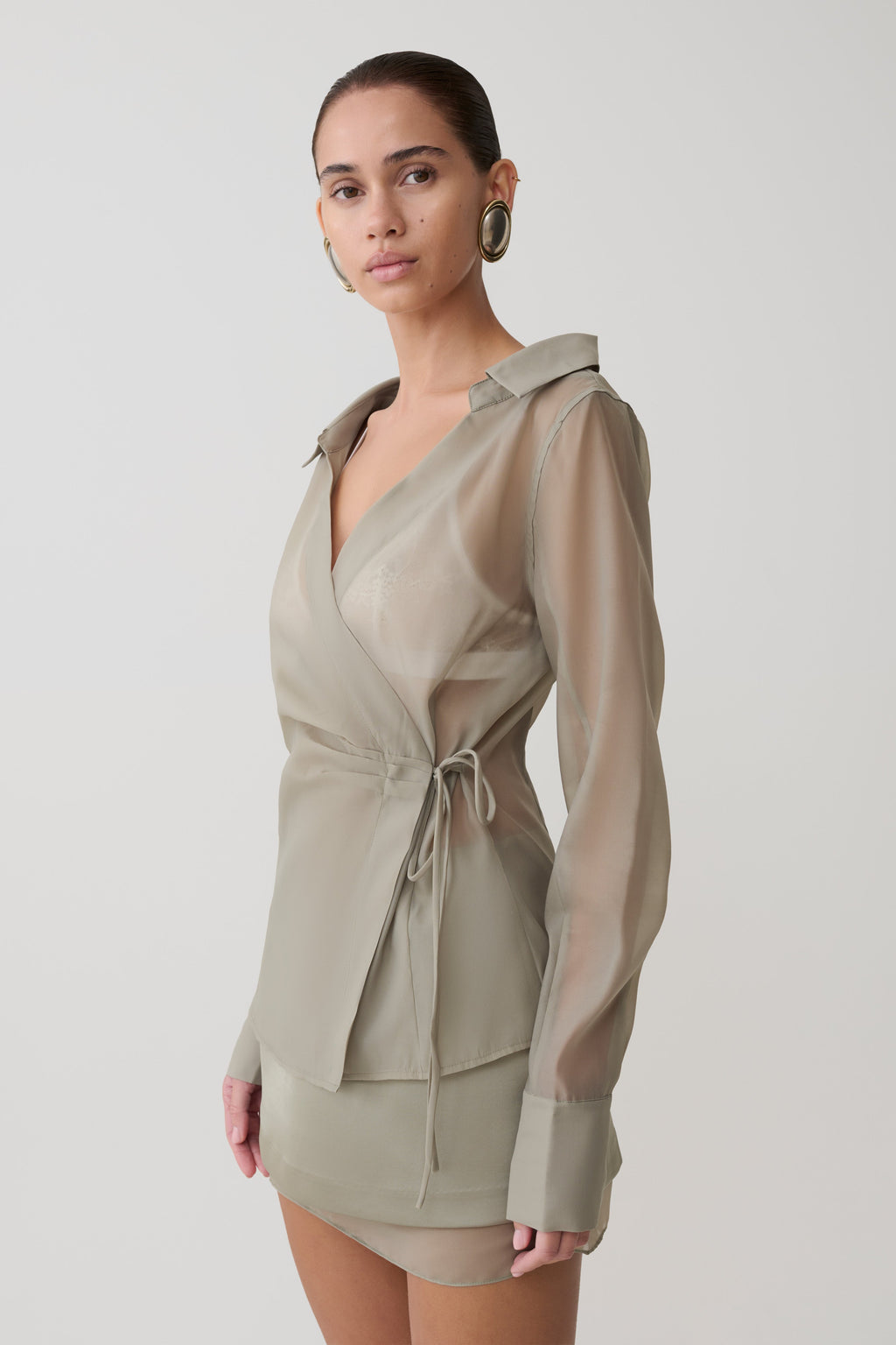 Organza Cross Over Shirt - Smoke