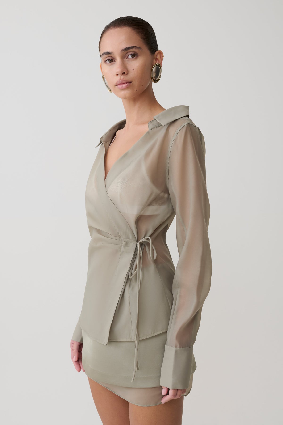Organza Cross Over Shirt - Smoke
