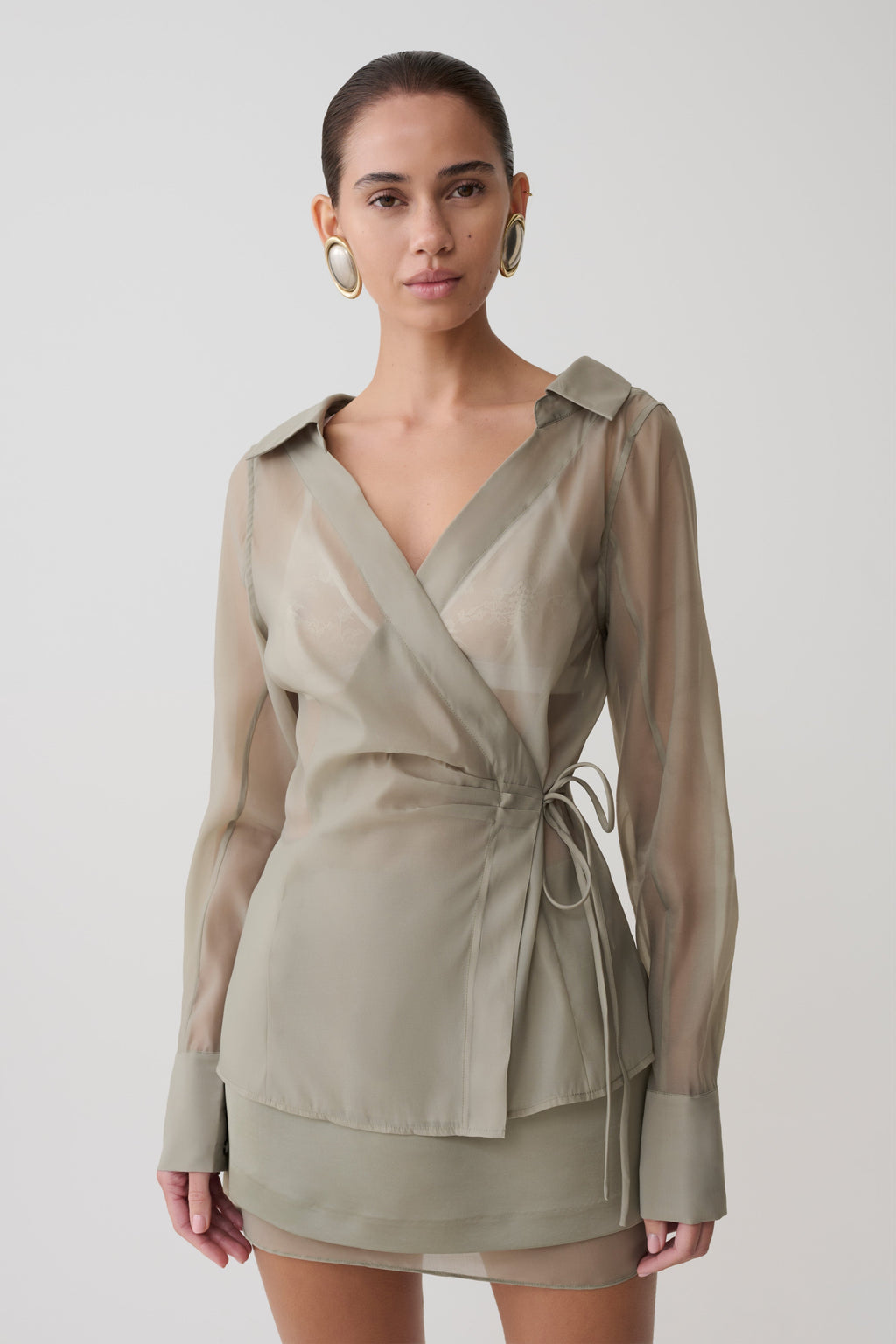 Organza Cross Over Shirt - Smoke