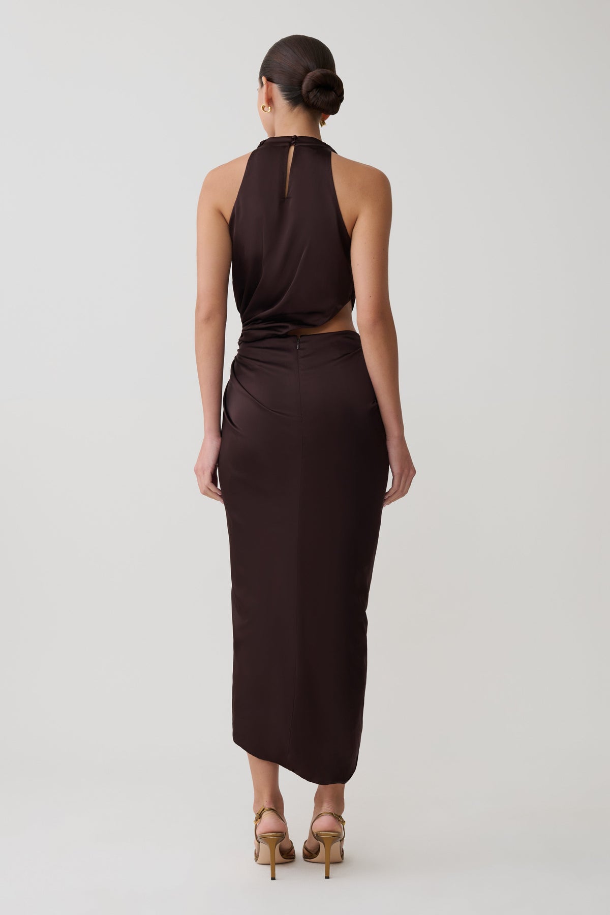 Draped Halter Midi Dress - Dark Chocolate