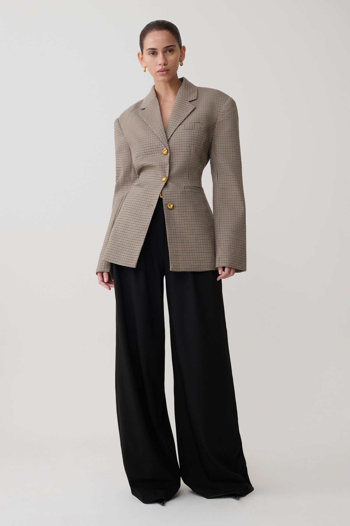 Shaped Blazer - Tan Check