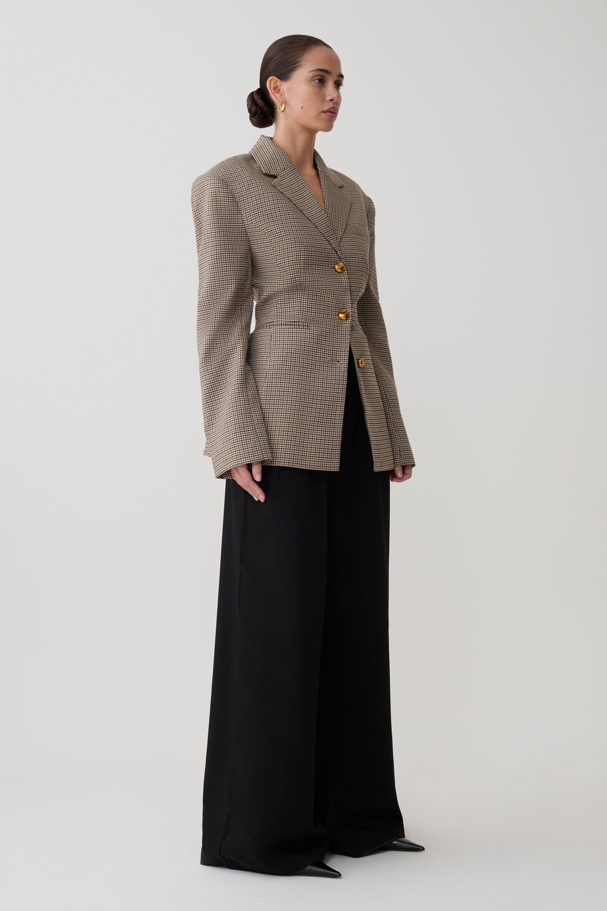 Shaped Blazer - Tan Check
