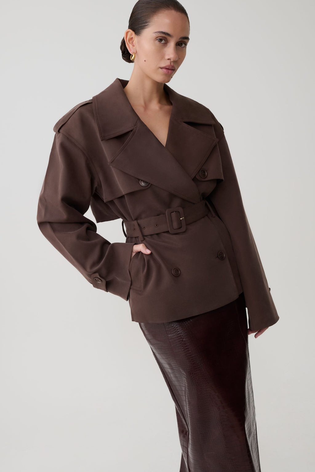 Short Trench Jacket - Chocolate