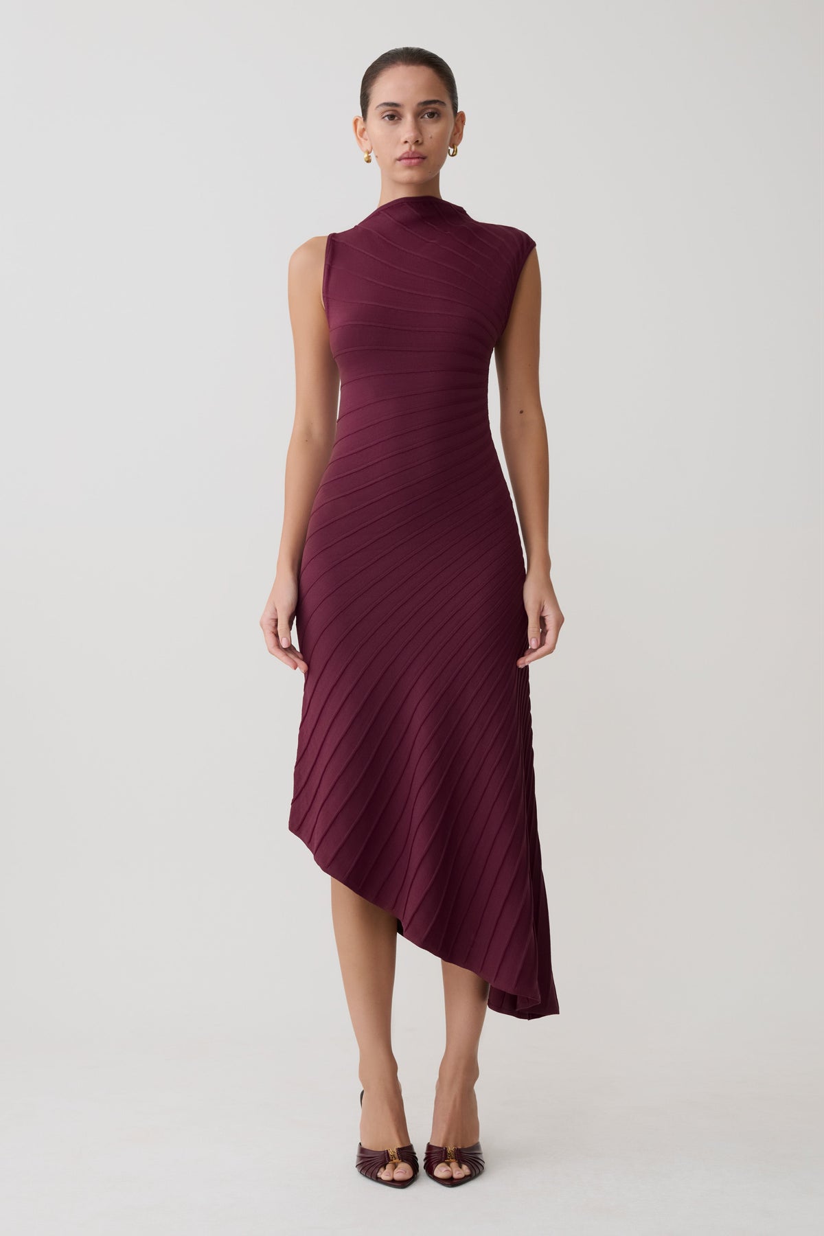 Pleated Knit Dress - Plum