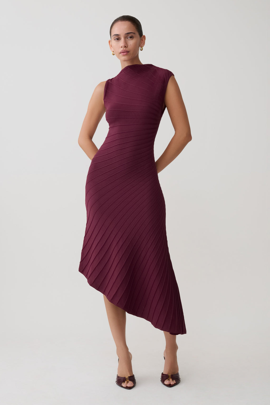 Pleated Knit Dress - Plum