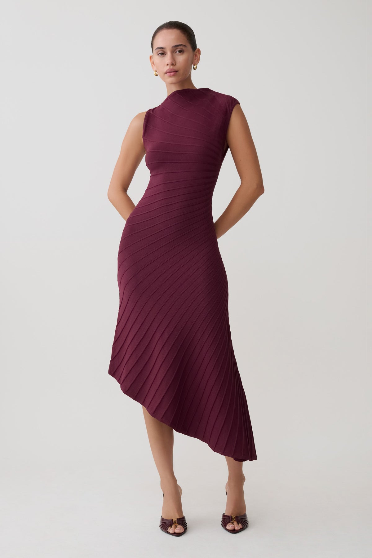 Pleated Knit Dress - Plum