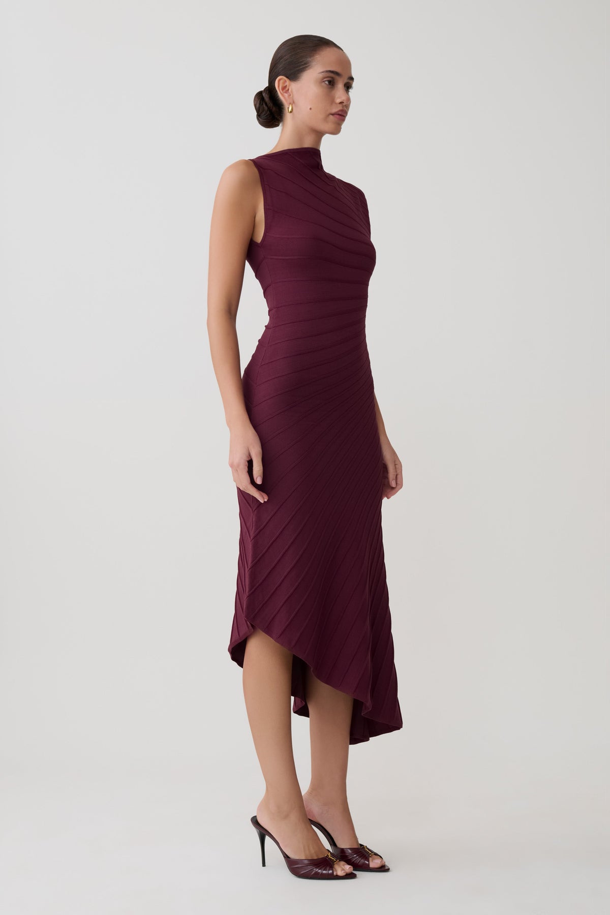 Pleated Knit Dress - Plum