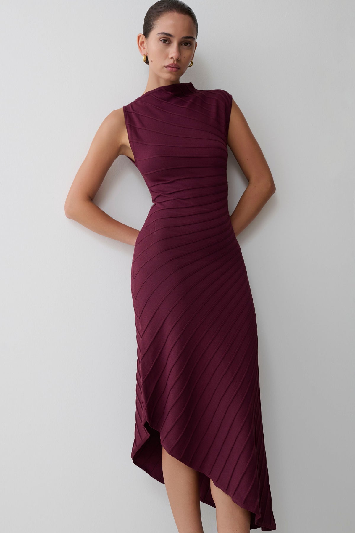 Pleated Knit Dress - Plum